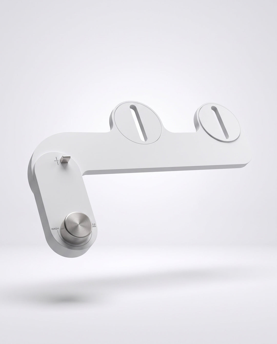 The Original bidet attachment, white with a brushed steel dial